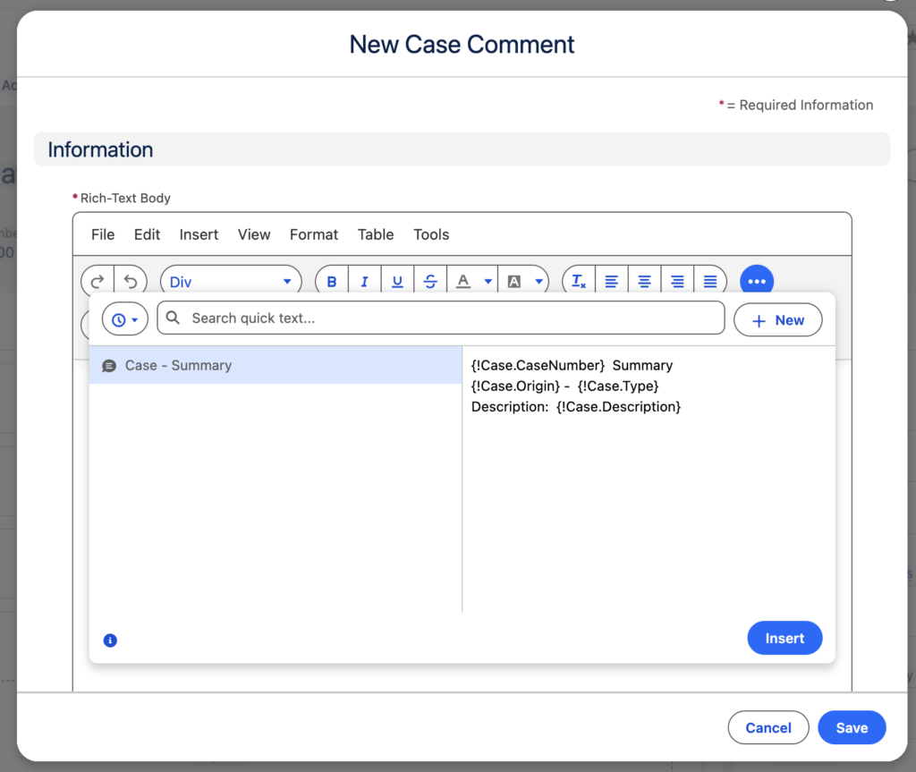 Spring 26 Quick Text Case Comment